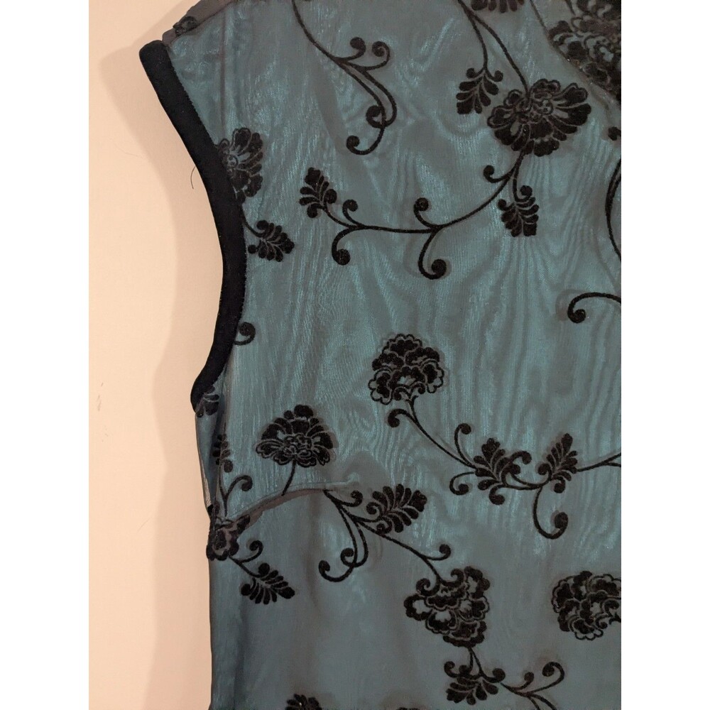 Vintage Dark Green Burnout Velvet Asian Inspired Mandarin Collar Maxi Dress Sz 8 - Picture 5 of 9